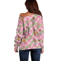 Lokelani Pink Palaka Hula Girls Seamless Hawaii Aloha Off Shoulder Sweater - Polynesian Pride