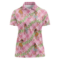Lokelani Pink Palaka Hula Girls Seamless Hawaii Aloha Women Polo Shirt LT7 Female Pink - Polynesian Pride