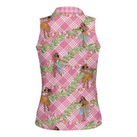 Lokelani Pink Palaka Hula Girls Seamless Hawaii Aloha Women Sleeveless Polo Shirt LT7 - Polynesian Pride