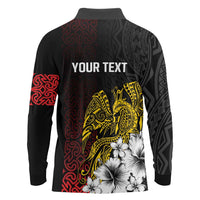 Personalized Papua New Guinea 50th Independence Anniversary Long Sleeve Polo Shirt Oro Tapa Mix Plumeria LT7 - Polynesian Pride