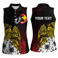 Personalized Papua New Guinea 50th Independence Anniversary Women Sleeveless Polo Shirt Oro Tapa Mix Plumeria LT7 - Polynesian Pride