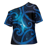 New Zealand Maori Matariki Cross Shoulder Shirt Galaxy Kowhaiwhai
