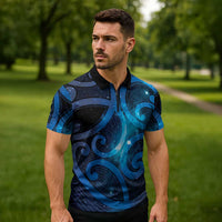 New Zealand Maori Matariki Zipper Polo Shirt Galaxy Kowhaiwhai LT7 - Polynesian Pride