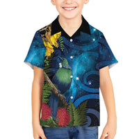 Tui Bird New Zealand Starry Sky Family Matching Long Sleeve Bodycon Dress and Hawaiian Shirt Maori Koru LT7 Son's Shirt Galaxy - Polynesian Pride