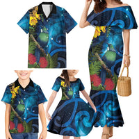Tui Bird New Zealand Starry Sky Family Matching Mermaid Dress and Hawaiian Shirt Maori Koru LT7 - Polynesian Pride