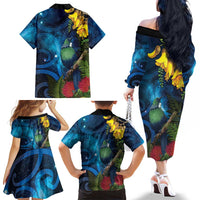 Tui Bird New Zealand Starry Sky Family Matching Off The Shoulder Long Sleeve Dress and Hawaiian Shirt Maori Koru LT7 - Polynesian Pride