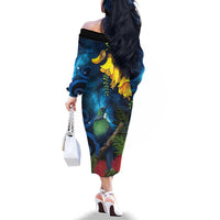 Tui Bird New Zealand Starry Sky Family Matching Off The Shoulder Long Sleeve Dress and Hawaiian Shirt Maori Koru LT7 - Polynesian Pride