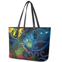 Tui Bird New Zealand Starry Sky Leather Tote Bag Maori Koru