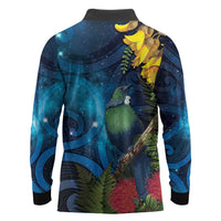 Tui Bird New Zealand Starry Sky Long Sleeve Polo Shirt Maori Koru LT7 - Polynesian Pride