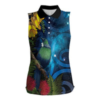 Tui Bird New Zealand Starry Sky Women Sleeveless Polo Shirt Maori Koru LT7 Female Galaxy - Polynesian Pride