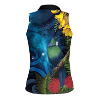 Tui Bird New Zealand Starry Sky Women Sleeveless Polo Shirt Maori Koru LT7 - Polynesian Pride