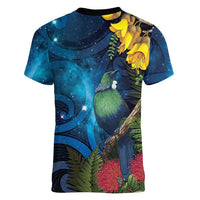 Tui Bird New Zealand Starry Sky Women V-Neck T-Shirt Maori Koru LT7 - Polynesian Pride