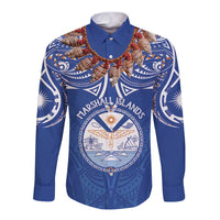 Yokwe Marshall Islands Personalized Long Sleeve Button Shirt Jemenei Day - Seashell Necklace LT7 Unisex Blue - Polynesian Pride