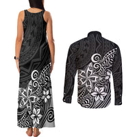 Polynesia Couples Matching Tank Maxi Dress and Long Sleeve Button Shirts Plumeria Black Curves LT7 - Polynesian Pride