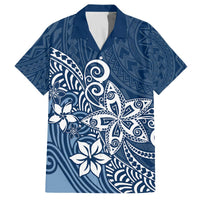 Hawaii Family Matching Outfits Polynesia Off Shoulder Long Sleeve Dress And Shirt Family Set Clothes Plumeria Navy Curves LT7 - Polynesian Pride