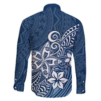 Hawaii Family Matching Outfits Polynesia Off Shoulder Long Sleeve Dress And Shirt Family Set Clothes Plumeria Navy Curves LT7 - Polynesian Pride
