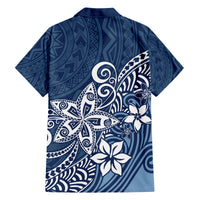 Hawaii Family Matching Outfits Polynesia Off Shoulder Maxi Dress And Shirt Family Set Clothes Plumeria Navy Curves LT7 - Polynesian Pride