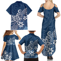 Hawaii Family Matching Outfits - Polynesia Summer Maxi Dress and Shirt Plumeria Navy Curves LT7 - Polynesian Pride