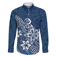 Hawaii Family Matching Outfits - Polynesia Summer Maxi Dress and Shirt Plumeria Navy Curves LT7 Dad's Shirt - Long Sleeve Blue - Polynesian Pride