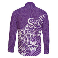Hawaii Family Matching Outfits Polynesia Off Shoulder Long Sleeve Dress And Shirt Family Set Clothes Plumeria Purple Curves LT7 - Polynesian Pride