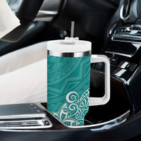 Hawaii Tumbler With Handle Plumeria Teal Curves