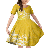 Hawaii Family Matching Outfits Polynesia Summer Maxi Dress And Shirt Family Set Clothes Plumeria Yellow Curves LT7 Daughter's Dress Yellow - Polynesian Pride