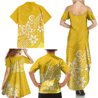 Hawaii Family Matching Outfits Polynesia Summer Maxi Dress And Shirt Family Set Clothes Plumeria Yellow Curves LT7 - Polynesian Pride