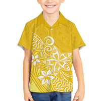 Hawaii Family Matching Outfits Polynesia Summer Maxi Dress And Shirt Family Set Clothes Plumeria Yellow Curves LT7 Son's Shirt Yellow - Polynesian Pride