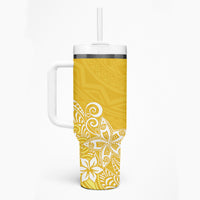 Hawaii Tumbler With Handle Plumeria Yellow Curves