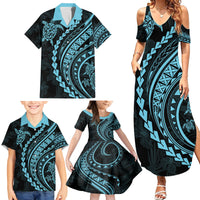 Hawaii Family Matching Outfits - Polynesian Pride Summer Maxi Dress and Shirt Turtle Hibiscus Luxury Style Aquamarine LT7 - Polynesian Pride