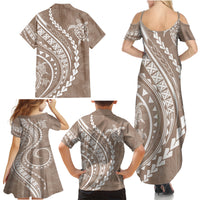 Hawaii Family Matching Outfits Polynesian Pride Summer Maxi Dress And Shirt Family Set Clothes Turtle Hibiscus Luxury Style - Beige LT7 - Polynesian Pride