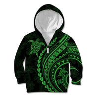 Polynesian Pride Kid Hoodie Turtle Hibiscus Luxury Style - Green LT7 Zip Hoodie Green - Polynesian Pride