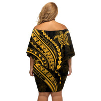 Polynesian Pride Off Shoulder Short Dress Turtle Hibiscus Luxury Style - Merigold LT7 - Polynesian Pride