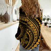 Polynesian Pride Women Casual Shirt Turtle Hibiscus Luxury Style - Merigold LT7 - Polynesian Pride