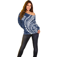 Polynesian Pride Off Shoulder Sweater Turtle Hibiscus Luxury Style - Navy LT7 - Polynesian Pride