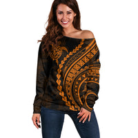 Polynesian Pride Off Shoulder Sweater Turtle Hibiscus Luxury Style - Orange LT7 Women Orange - Polynesian Pride