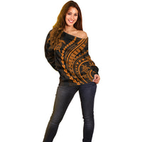 Polynesian Pride Off Shoulder Sweater Turtle Hibiscus Luxury Style - Orange LT7 - Polynesian Pride