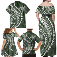 Hawaii Family Matching Outfits Polynesian Pride Off Shoulder Maxi Dress And Shirt Family Set Clothes Turtle Hibiscus Luxury Style - Sage LT7 - Polynesian Pride