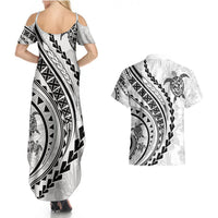 Polynesian Pride Couples Matching Summer Maxi Dress and Hawaiian Shirt Turtle Hibiscus Luxury Style - White LT7 - Polynesian Pride