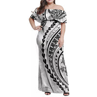 Hawaii Family Matching Outfits Polynesian Pride Off Shoulder Maxi Dress And Shirt Family Set Clothes Turtle Hibiscus Luxury Style - White LT7 Mom's Dress White - Polynesian Pride