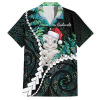 New Zealand Personalised Family Matching Off The Shoulder Long Sleeve Dress and Hawaiian Shirt Meri Kirihimete Kowhaiwhai Mix Paua Shell - Emerald LT7 Dad's Shirt - Short Sleeve Green - Polynesian Pride