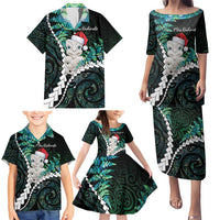 New Zealand Personalised Family Matching Puletasi and Hawaiian Shirt Meri Kirihimete Kowhaiwhai Mix Paua Shell - Emerald LT7 - Polynesian Pride