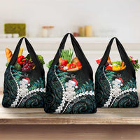 New Zealand Personalised Grocery Bag Meri Kirihimete Kowhaiwhai Mix Paua Shell - Emerald LT7 3-pack One Size Green - Polynesian Pride