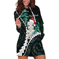 New Zealand Personalised Hoodie Dress Meri Kirihimete Kowhaiwhai Mix Paua Shell - Emerald LT7 Green - Polynesian Pride