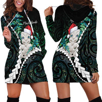 New Zealand Personalised Hoodie Dress Meri Kirihimete Kowhaiwhai Mix Paua Shell - Emerald LT7 - Polynesian Pride
