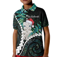 New Zealand Personalised Kid Polo Shirt Meri Kirihimete Kowhaiwhai Mix Paua Shell - Emerald LT7 Kid Green - Polynesian Pride