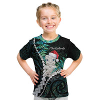 New Zealand Personalised Kid T Shirt Meri Kirihimete Kowhaiwhai Mix Paua Shell - Emerald LT7 Green - Polynesian Pride