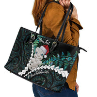 New Zealand Personalised Leather Tote Bag Meri Kirihimete Kowhaiwhai Mix Paua Shell - Emerald LT7 - Polynesian Pride
