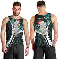 New Zealand Personalised Men Tank Top Meri Kirihimete Kowhaiwhai Mix Paua Shell - Emerald LT7 - Polynesian Pride