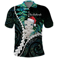 New Zealand Personalised Polo Shirt Meri Kirihimete Kowhaiwhai Mix Paua Shell - Emerald LT7 Green - Polynesian Pride